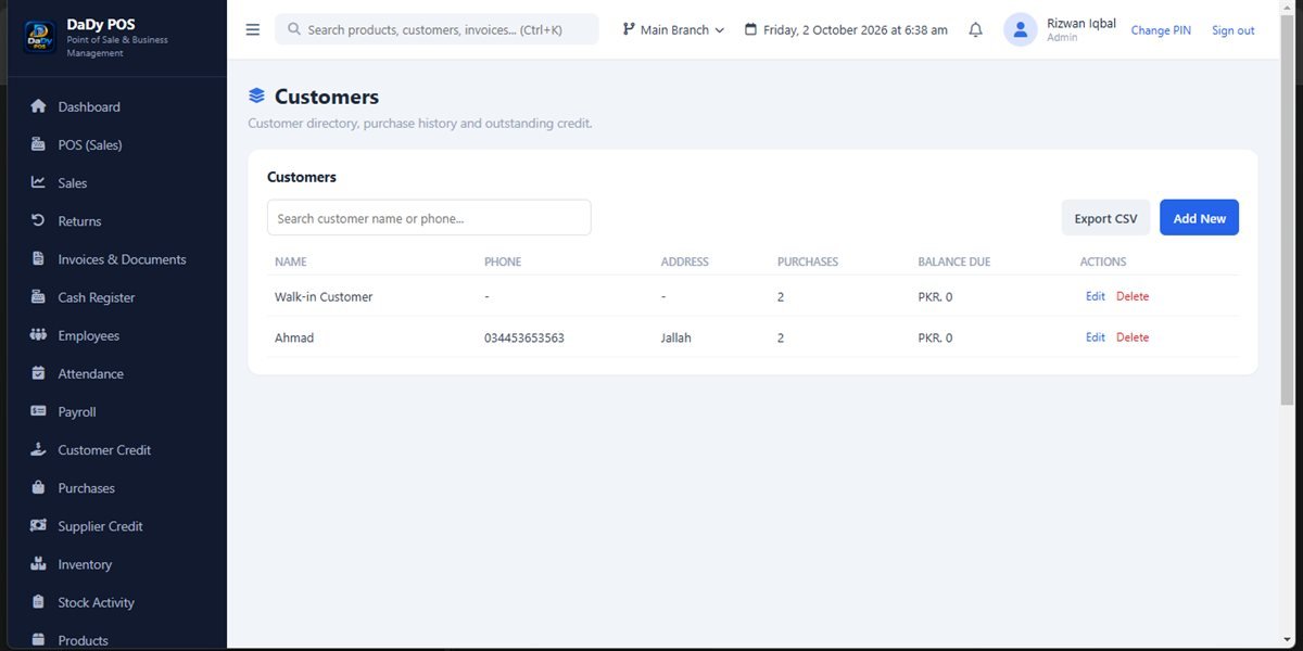 Customer records screen in DaDy POS