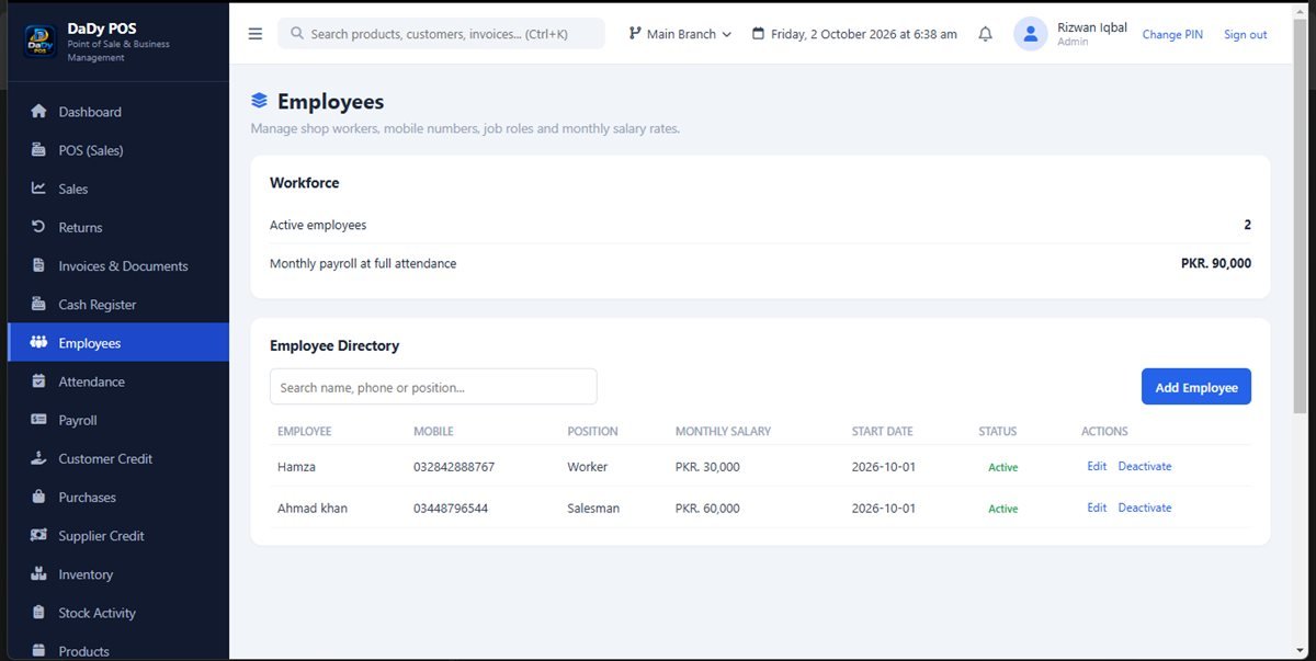 Employee records screen in DaDy POS