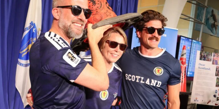 ‘Special thanks to the Scots for drinking all the beer’: Mass. governor seals World Cup with welcoming ceremony for an orange traffic cone