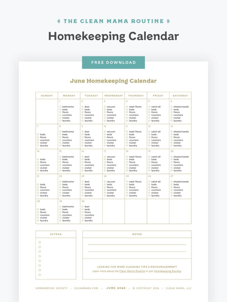 Free June 2026 Homekeeping Calendar
