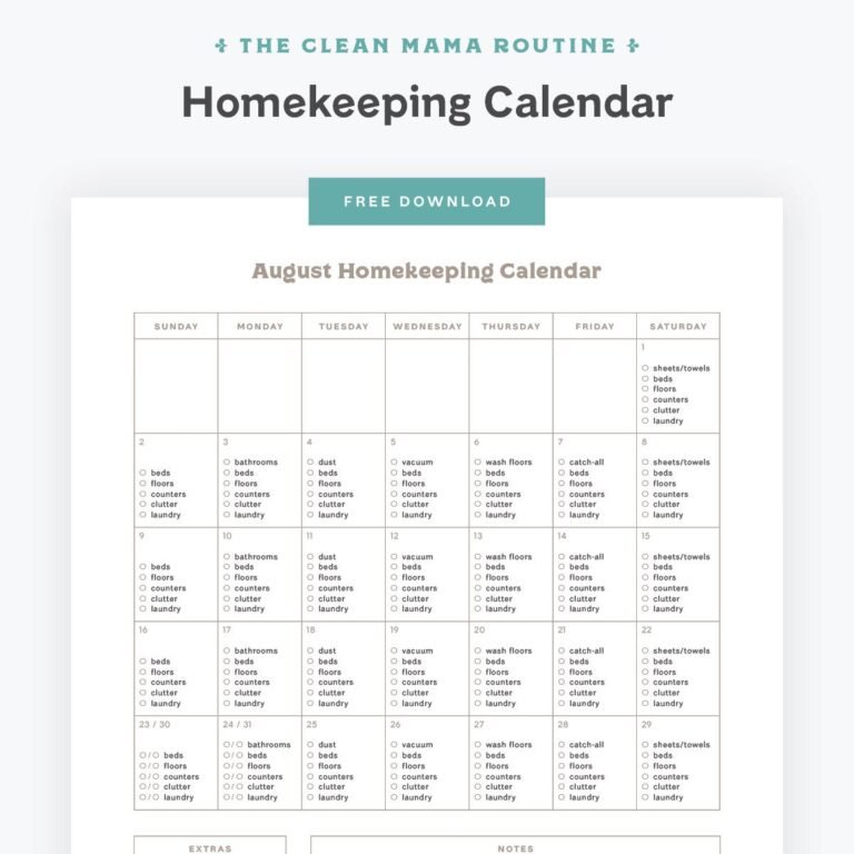 Free August 2026 Homekeeping Calendar