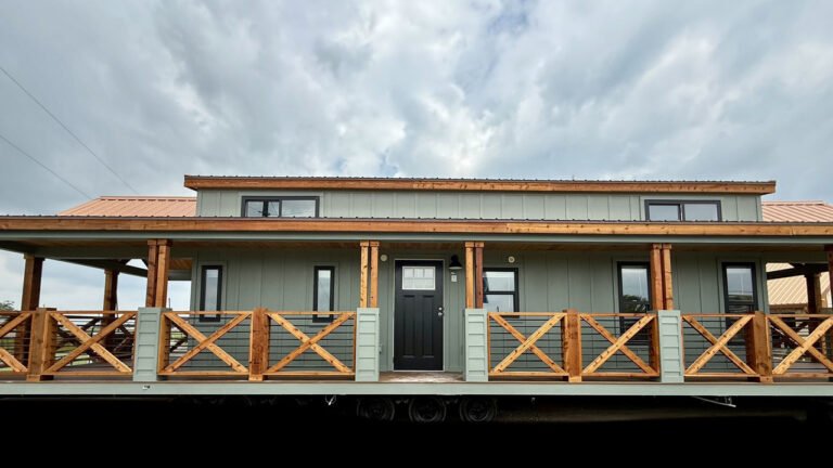 Cottagecore Canyon Ranch Tiny House has Staircase in Foyer, Porch
