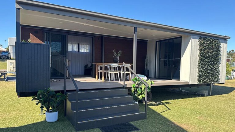 Annabella 9500 Tiny House has Porch Featuring Outdoor Kitchen With BBQ