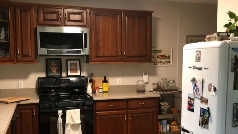 Dark Cherry Cabinets Went Aegean Teal and the Old Uppers Became a Coffee Station