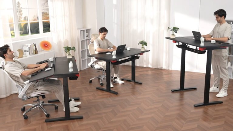 This Standing Desk has Dual-Zone Tabletop With 15-Degree Tilt