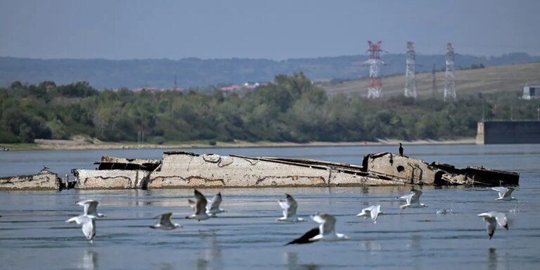 Danube River’s shrinking water levels expose dozens of World War II ships