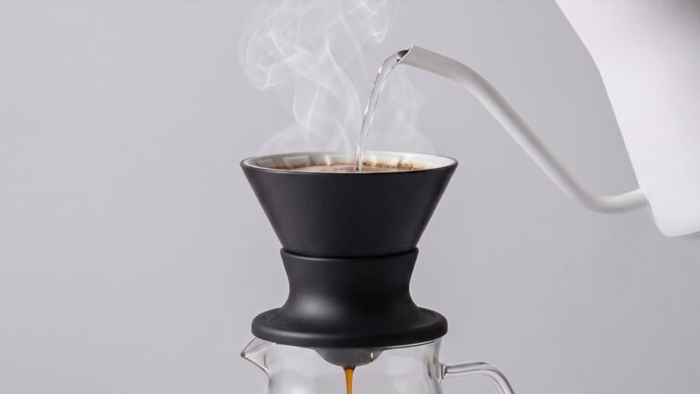 Dripper June Pour-Over Brewer Retains Heat Bloom to Drawdown