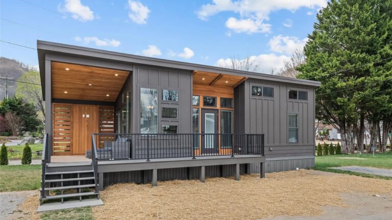 Skyway Tiny House Features a Porch with Lounge Seating