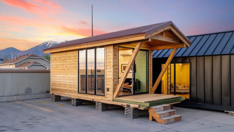 Sledhaus Tiny House Fits Glass Wall, Covered Porch in 200 sq. Ft.