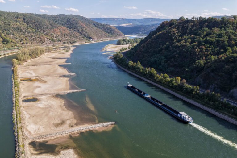 Rhine River Shipping Stalls as Water Level Hits Record Low